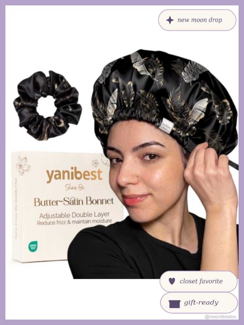 Adjustable Satin Bonnet Sleep Cap No Damage Hair Scrunchie Set